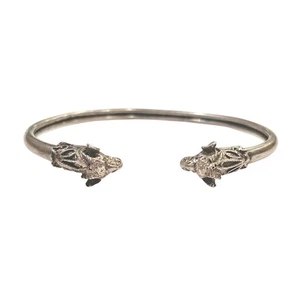 Sterling Silver Double-Headed Ram Cuff Bracelet, Aries Zodiac - Picture 1 of 4