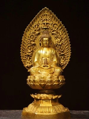 Antiguo templo budista tibetano tibetano de 11"" bronce dorado medicina estatua de Buda Foto 1 de 4