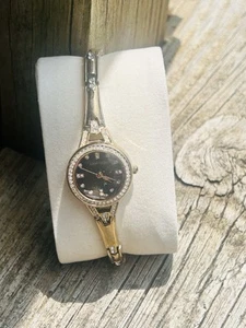Vtg Black Dial Armitron Ladies Watch with Swarovski Crystals 75/5399GP - Picture 1 of 7