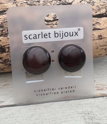 Damen Ohrclips Clips Ohrschmuck Glasstein, rund, dankelbraun, 20mm NEU - Bild 1 von 2