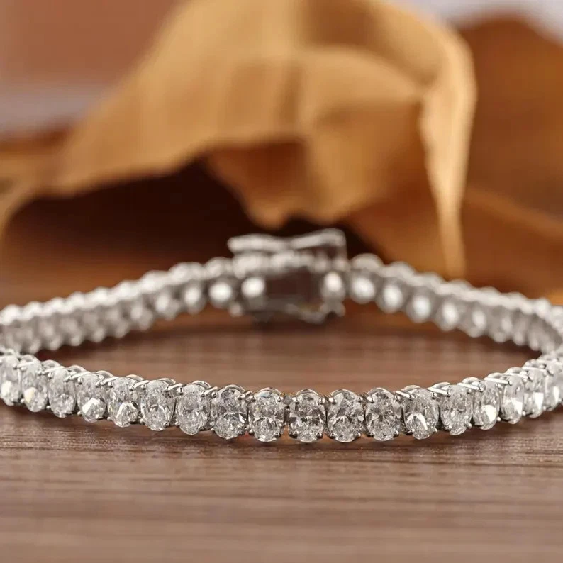 950 Platinum Oval Cut 13Ct Natural Diamond Tennis Bracelet for any occasion - Image 1 of 4