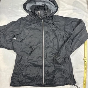 Women’s Medium Columbia Windbreaker With Hood Rain Jacket Black Full Zip - Picture 1 of 7