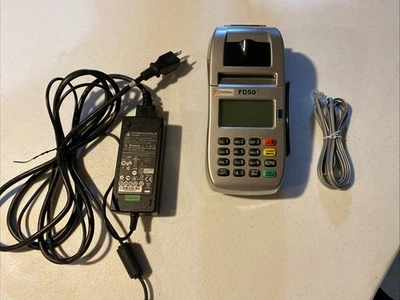 First Data FD50 EMV NFC (Dial/IP) Credit Card Machine With AC Adapter - Image 1 of 4