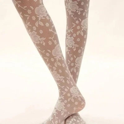 Medias florales de encaje Anthropologie para mujer talla S crema hechas en Italia coquetas NUEVAS Foto 1 de 4