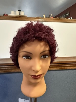 Peluca de cabello humano 99J burdeos corte pixie rizado Foto 1 de 4