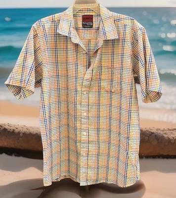 Camisa Sahara Club Para Hombres Naranja Blanca y Azul A Cuadros XL Camisa con Bolsillo en el Pecho con Botones Foto 1 de 4