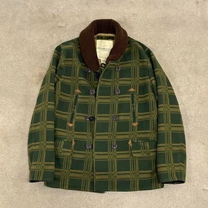 Vintage 90s Ralph Lauren Denim & Supply Shawl Collar Green Peacoat Jacket mens L - Picture 1 of 6