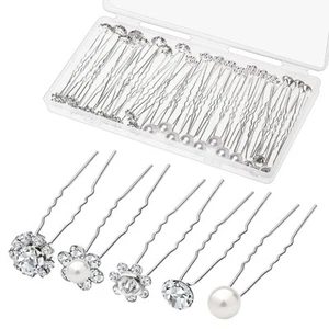 40 Pack Wedding Pearl Hair Pins for Bridal, Silver Pearl Rhinestone Hair Pins... - Picture 1 of 7