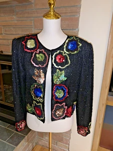 Vintage 80er Sweelo Pailletten Perlen Jacke Abend Konzert Kostüm Large 10-12 - Bild 1 von 6