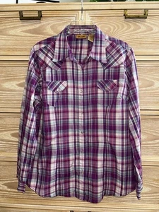 Wrangler Women’s Shirt Button Up Pearl Snap Button Plaid Cotton Blend Size Large - Picture 1 of 4