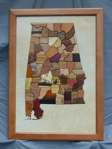wood map,Alabama,art,home,office,hardwood,exotic wood,carving,wood working,wall - Picture 1 of 3