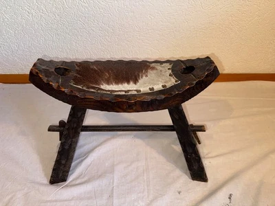 Chalet-Hocker Echt Ziegenleder Vintage Holz/ Ziegenfell 89€ VB - Bild 1 von 2