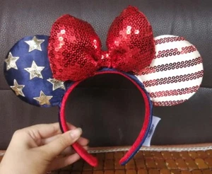 Disney Parks Americana Stars Strip American Flag Minnie Mouse Ears Headband - Picture 1 of 3