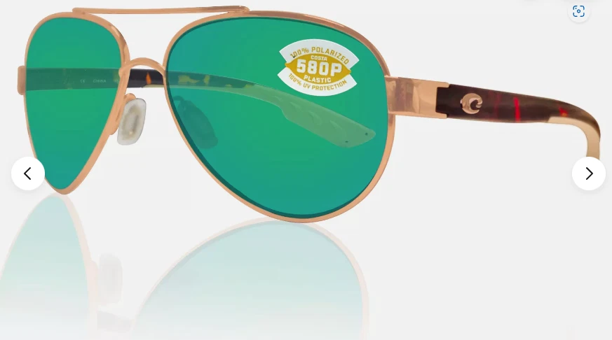 Lente de plástico Costa Del Mar Loreto oro rosa verde tortuga espejo 580P LR64OGMP Foto 1 de 1