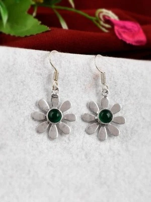 Orecchini A Fiore In Onice Verde In Argento Sterling 925 Per Dono A Donne - Immagine 1 di 4