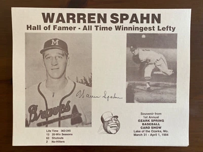 Warren Spahn signed auto 8x10 photo, All-Time Winningest Lefty HOF Braves A! - Image 1 of 3