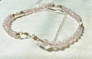 Designer 14K Yellow Gold Clasp Rose Quartz and Pearl Pink Necklace 17-1/2" - Picture 1 of 3