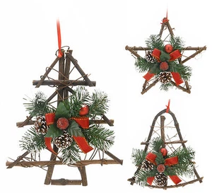Hanging Christmas Decoration Traditional 25cm Christmas Wreath Tree Star or Bell - Picture 1 of 15