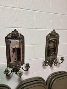 Gilt Bronze Girandole Mirror Sconces Figural Beveled 19thC - Picture 1 of 17