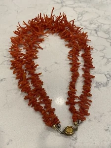 Rare Vtg 2 Strand Natural Red Branch Coral & 925 Clasps Necklace 18”-20” 72Grams - Picture 1 of 13