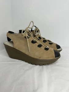 Skechers Parallel Wedge Sandal Womens 6 Tan Suede Shoe Lace Up Peep Toe Beige - Picture 1 of 11
