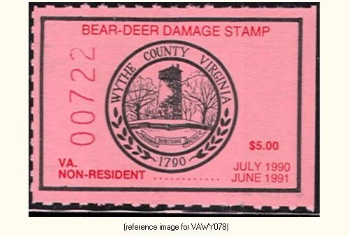 D2K Virginia - Wythe 1990 $5.00 Bear Damage Stamp - Image 1 of 1