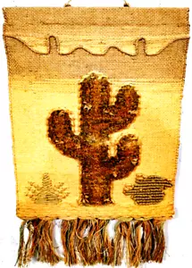 Vintage Hand Woven Tapestry Wall Hanging Natural Fiber Southwest Cactus ICA 1988 - Picture 1 of 10