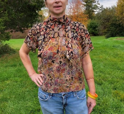 Beautiful Fall Colors Blouse With Attached Scarf - Image 1 of 4