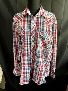 WRANGLER Western Pearl Snap Hemd XL rot blau kariert Cowboy Rodeo Country USA - Bild 1 von 3