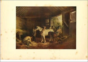 1912 Vintage Print George Morland The Inside of a Stable 1791 Fine Art Horse Men - Picture 1 of 3