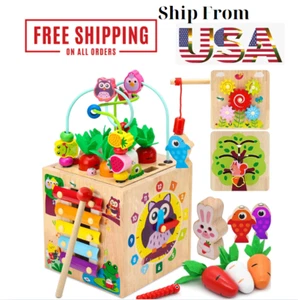 8 in 1 Activity Cube for 18M+ Boys and Girls Wooden Montessori Toys for Baby - Picture 1 of 7