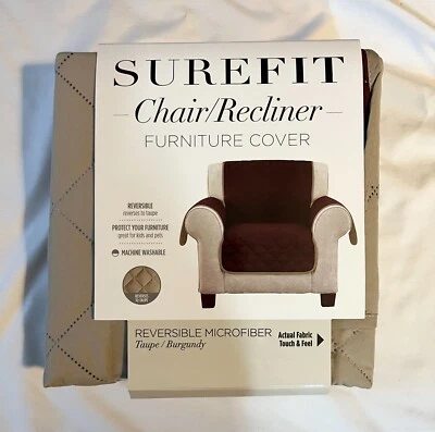 Sure Fit Pet Furniture Protector Recliner/Chair Cover Reversible Taupe Burgundy - Image 1 of 4