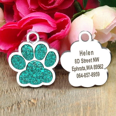 Bling Glitter Paw Round Personalized Dog ID Tags Disc Engraved Puppy Pet Dog Tag - Image 1 of 4