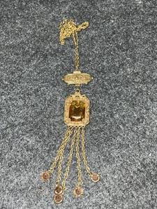 Vtg Goldette Art Nouveau Tassle & Amber-tone Crystal Pendant Necklace - Picture 1 of 4