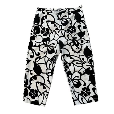 Pantalones cortos elásticos con estampado floral Allyson Whitmore negros blancos para mujer talla 14 Foto 1 de 4