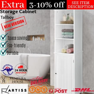 Bathroom Cabinet Tallboy Storage White Cupboard Pantry Laundry Toilet Furniture - Picture 1 of 12
