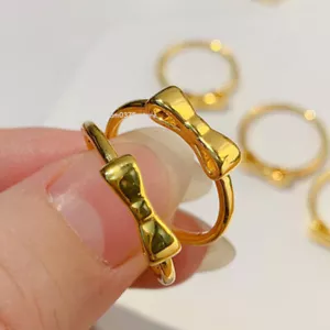 1pcs 999 Pure 24K Yellow Gold Ring For Women 5G Small Bow-knot Band Ring US 5-10 - Picture 1 of 4