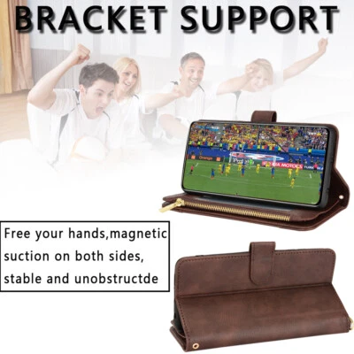 Wallet Card Zipper Leather Strap Case Cover For iPhone 15 Pro Max 14 13 12 XR 7 - Image 1 of 4