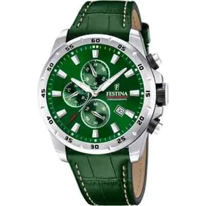 Festina Timeless F206923 Mens Green Leather Straps Chrono Dial Quartz Wristwatch - Picture 1 of 3