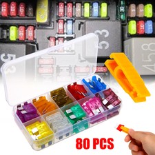 80pcs 12V Standard Blade Car Fuses Fuse 3A~40A Assorted Set + 1pc Puller Kit