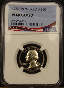 Washington Quarter PROOF 1976-S CLAD 25c NGC PF 69 CAMEO patriotic label - Picture 1 of 10