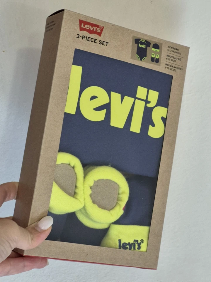 Completo 3 Pezzi Nascita Levi's 6-12 Mesi Blu Lime 68/80cm Bambino Neonato - Immagine 1 di 4