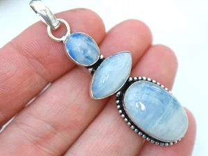 GJ69 GW  MONDSTEIN 3er EDELSTEIN ANHÄNGER OVAL +NAVETTE + *TOP* +KETTE / LEDER! - Bild 1 von 4