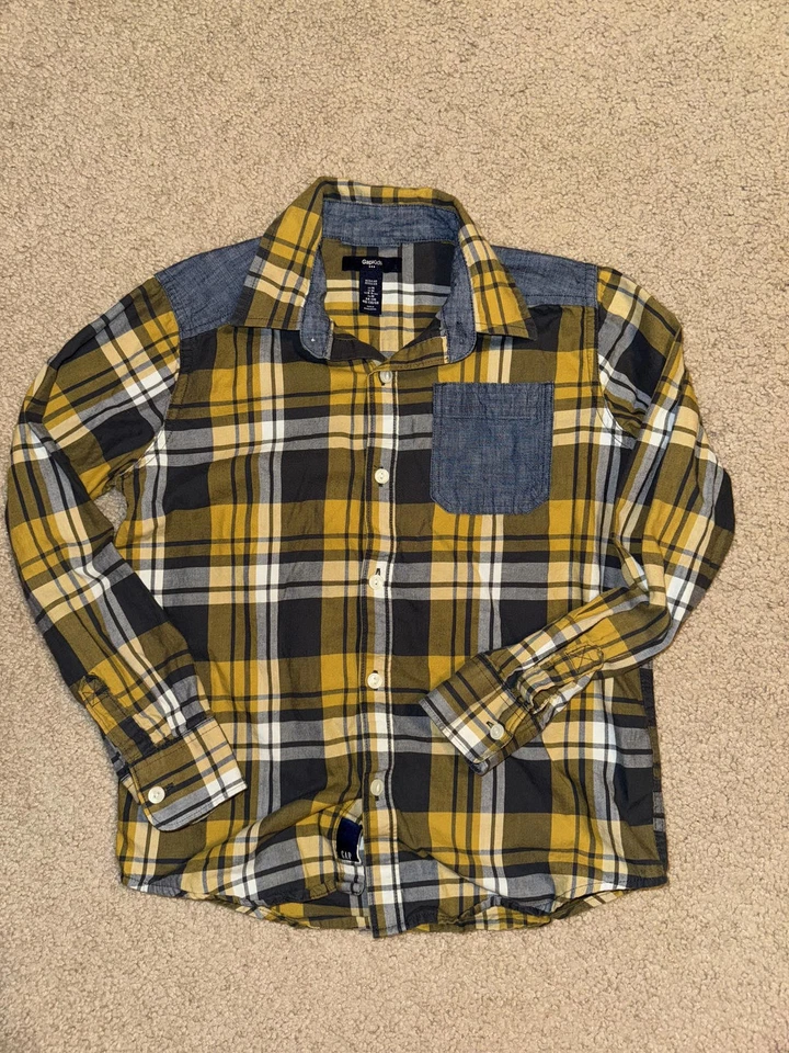 Gap Kids серый и золотой клетку рубашка на пуговицах M (225) - Изображение 1 из 1