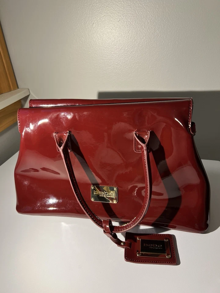 Y2K bebe Los Angeles Large Red Patent Leather Handbag Purse w Interior Pockets - Image 1 of 4