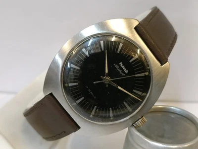 HMT NISHAT 17J CUERDA PÁTINA ESFERA NEGRA 0231 INDIA HOMBRE ESTADO DE FUNCIONAMIENTO Foto 1 de 4