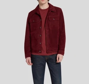 Mens Burgundy Leather Trucker Jacket Pure Suede  Size S M L XL 2XL 3XL CM - Picture 1 of 6