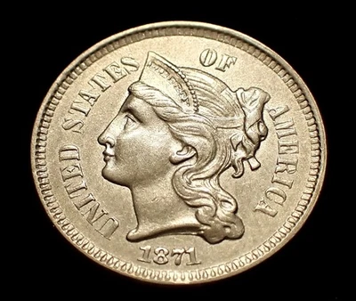 1871 Three Cent 3cN Nickel, Better Date, Old US Type Coin, Pleasing Original BU - Image 1 of 2