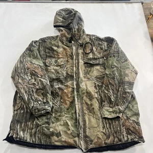 Vtg Duxbak Jacket Mens XL Camo Real Tree Button Up Hooded Quilted Lined - Picture 1 of 4