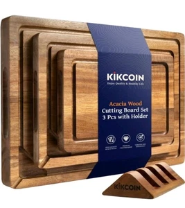 Schneidebrett aus Akazienholz (3er Set) mit Einbaufächern und Saftrille - Bild 1 von 9